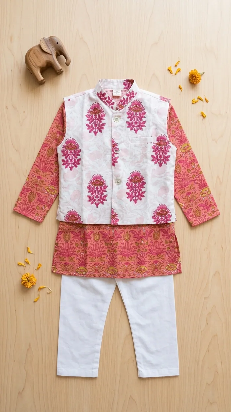 Boys Floral Kurta Set, view 2