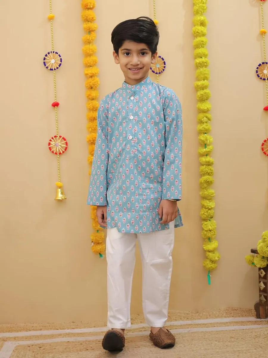 Light Blue Kurta Pajama Set by Stay Desi Kids Ethnic Wear