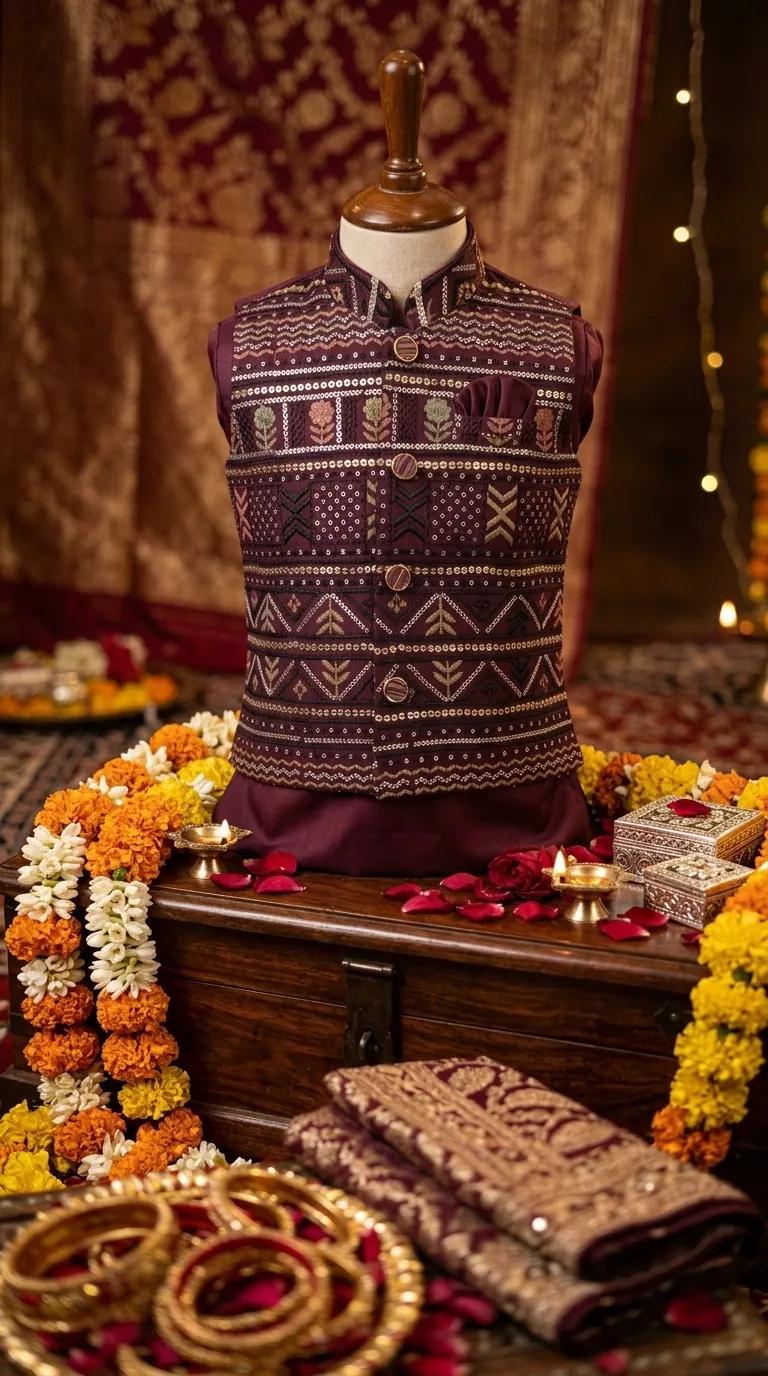 Sherwani Style Kurta & Jacket Set, view 2