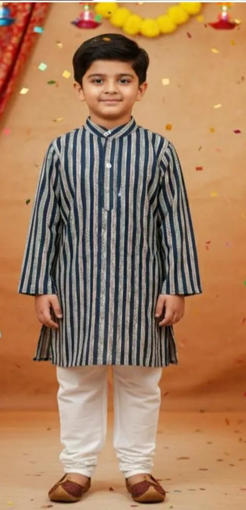 Lining Print Blue Kurta Pajama, kids ethnic wear by Stay Desi