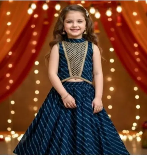 Blue Leheriya Print Lehenga Choli, kids ethnic wear by Stay Desi