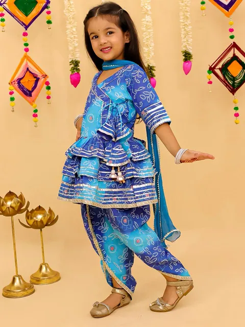 Bandhni Print Blue Dhoti Style Suit