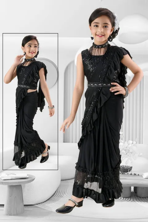 Kids Black Saree, kids ethnic wear by Stay Desi