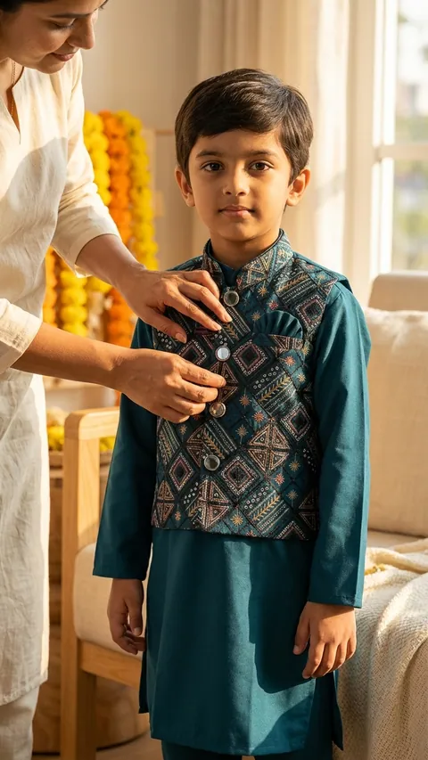 Sherwani Style Kurta & Jacket Set II, kids ethnic wear by Stay Desi
