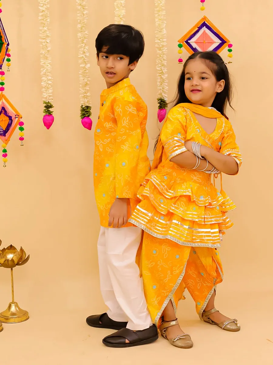 Bandhni Print Yellow Dhoti Style Suit, view 4