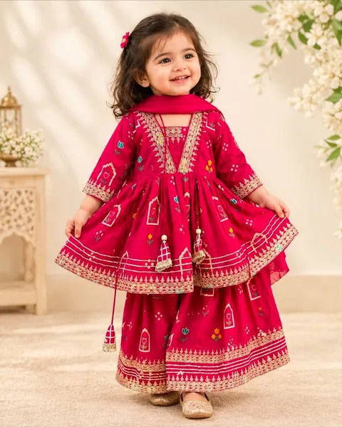 Girls Pink Sharara Suit
