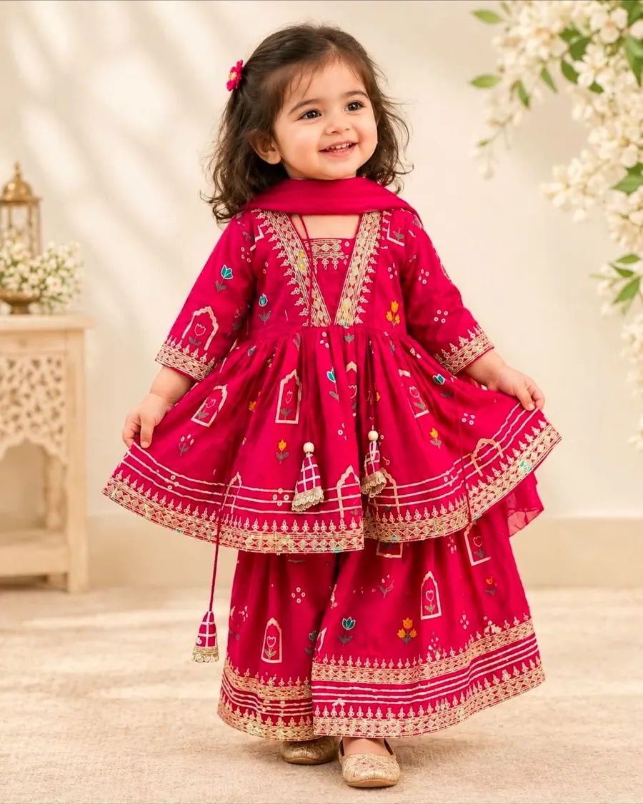 Girls Pink Sharara Suit