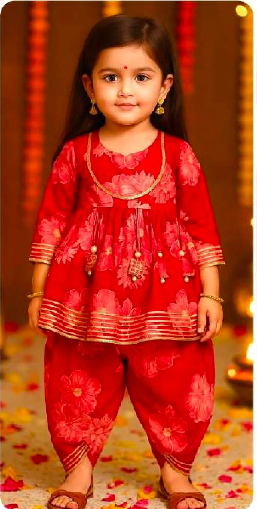 Red Floral Dhoti Style Suit by Stay Desi Kids Ethnic Wear