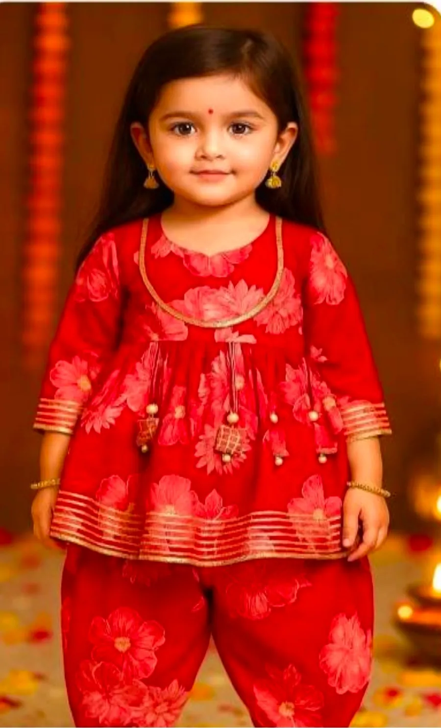 Red Floral Dhoti Style Suit, view 2