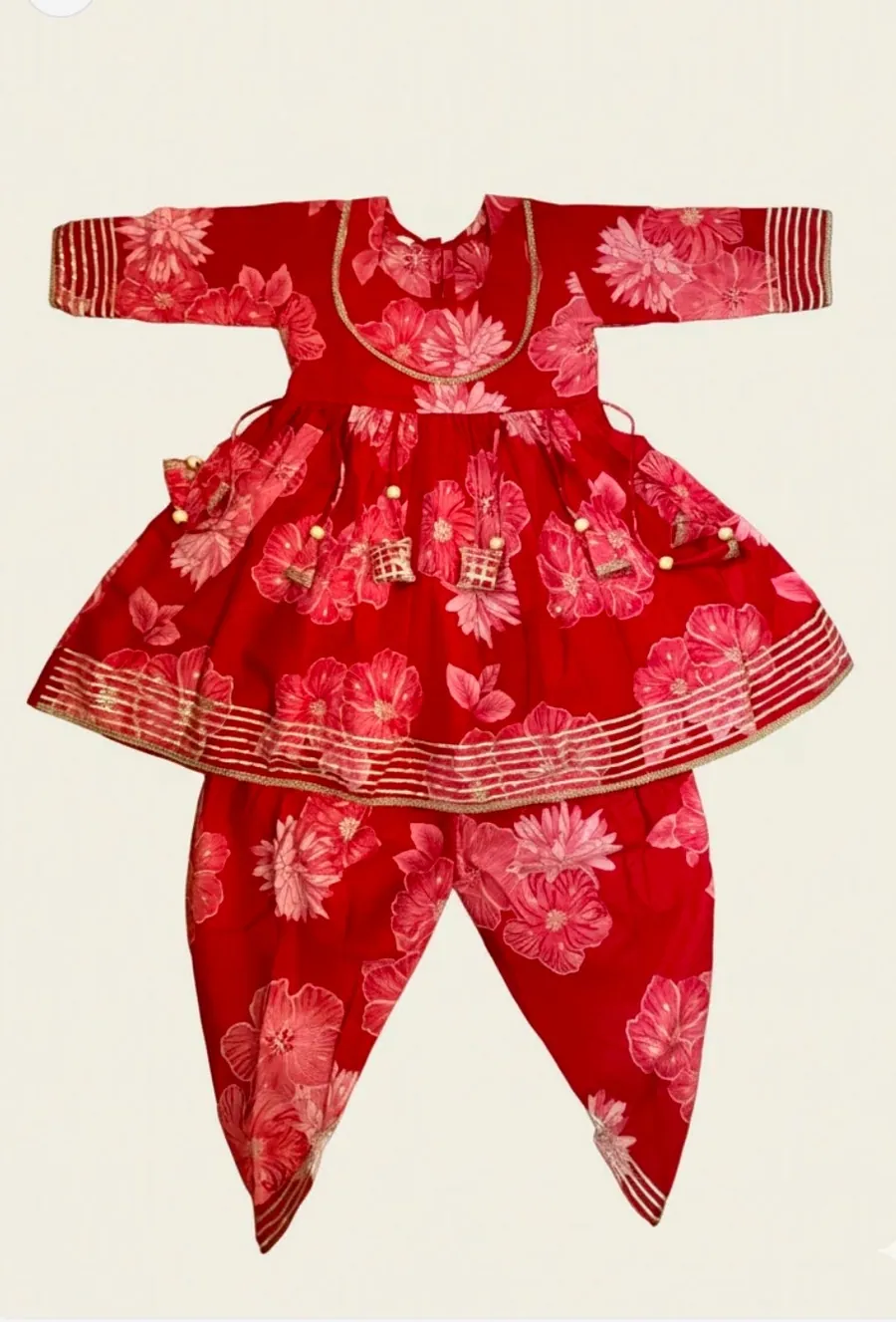 Red Floral Dhoti Style Suit, view 4