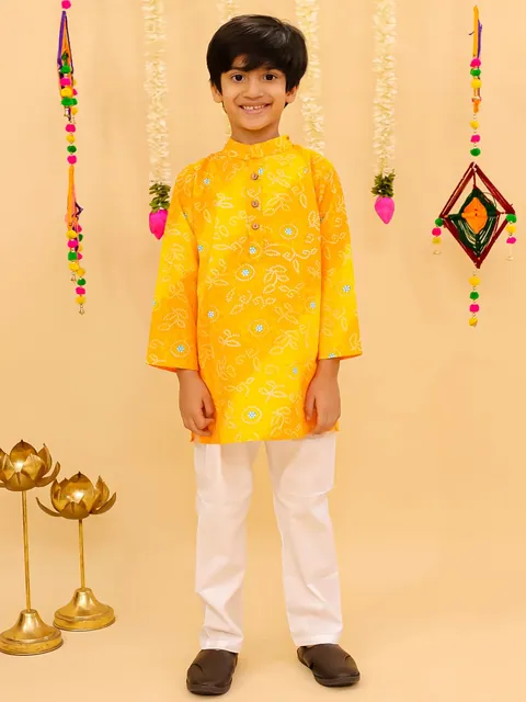 Bandhni Print Yellow Kurta Set, kids ethnic wear by Stay Desi