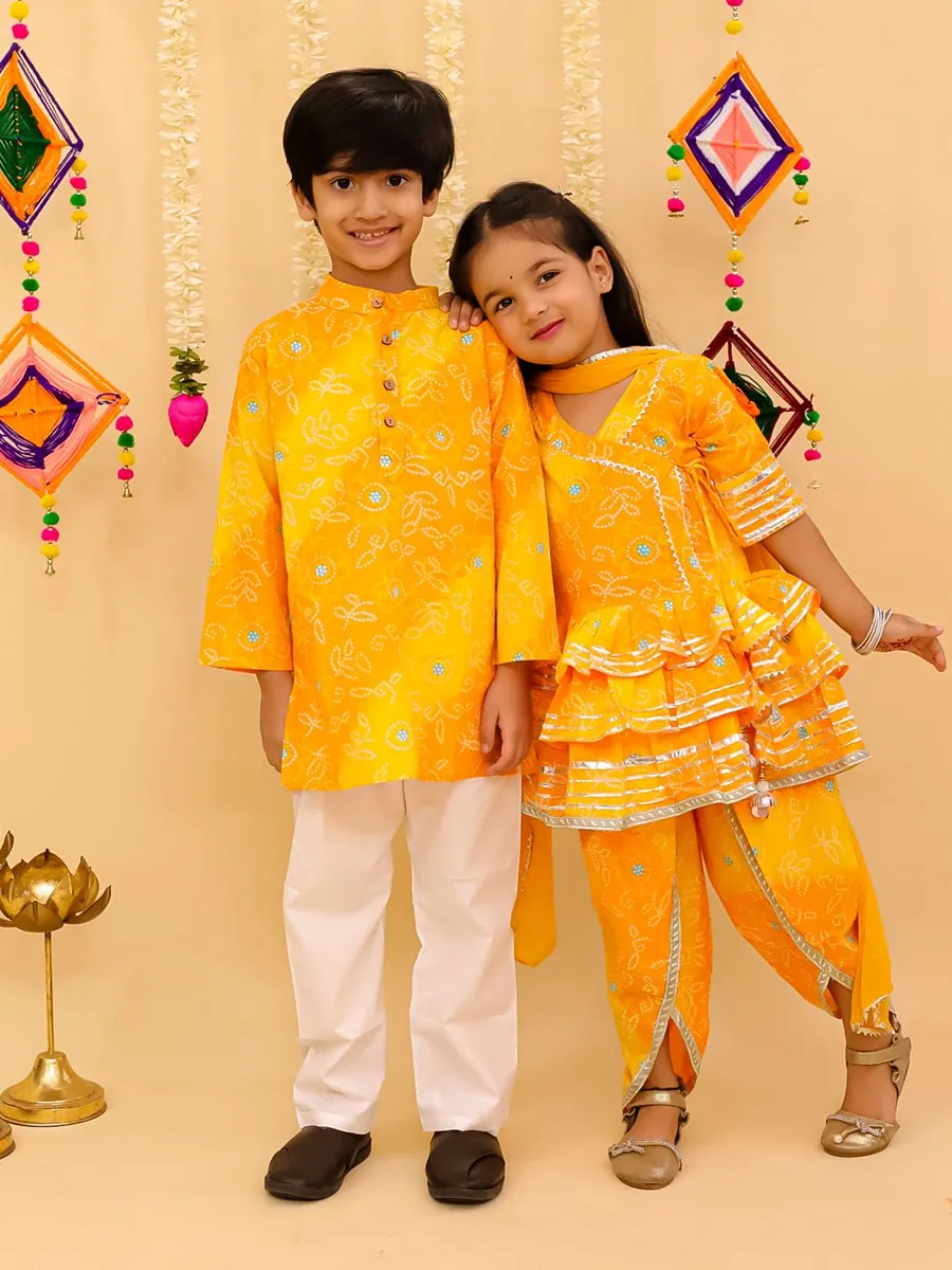 Bandhni Print Yellow Kurta Set, view 3