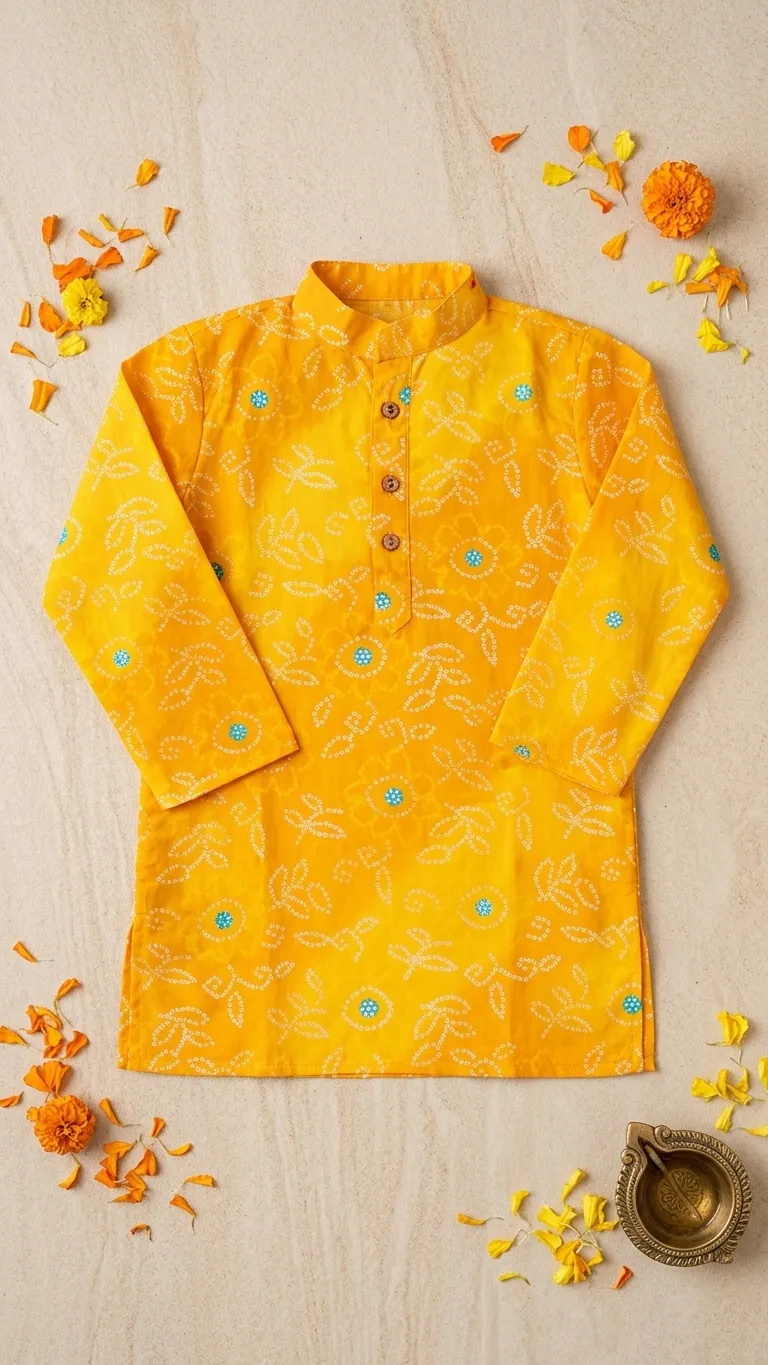 Bandhni Print Yellow Kurta Set, view 4