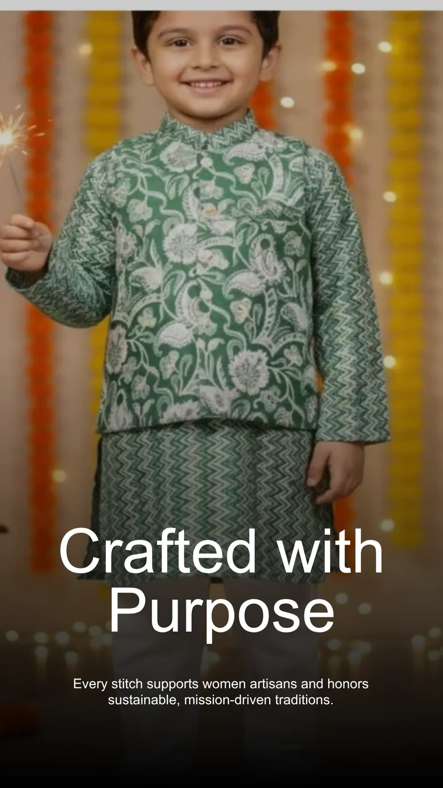 Kurta Pajama with Jacket Set Green, view 2